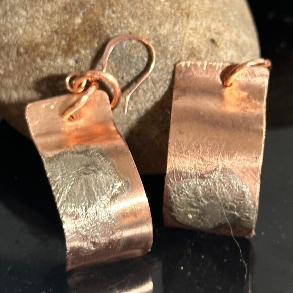 Sterling Silver 925 Reticulated Copper Earrings Rustic Gift Handmade Brutalist - Picture 1 of 7